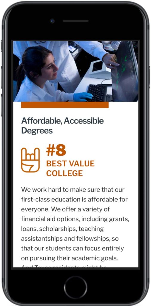University of Texas at Austin microsite mobile view 4