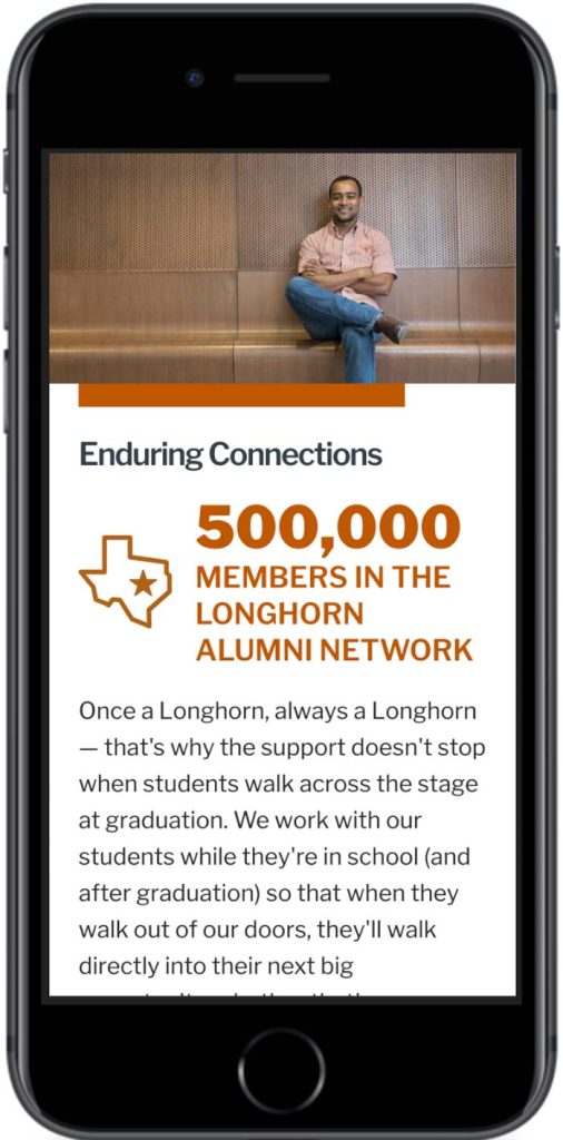 University of Texas at Austin microsite mobile view 5