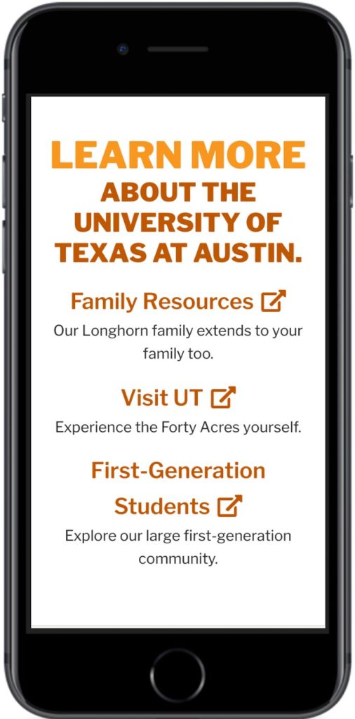 University of Texas at Austin microsite mobile view 6