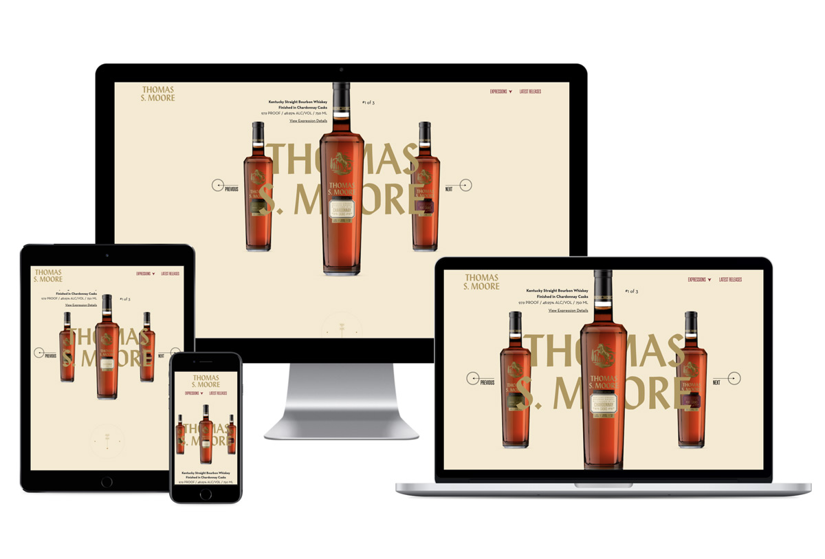 Thomas S. Moore bourbon site mocked up on different sized devices