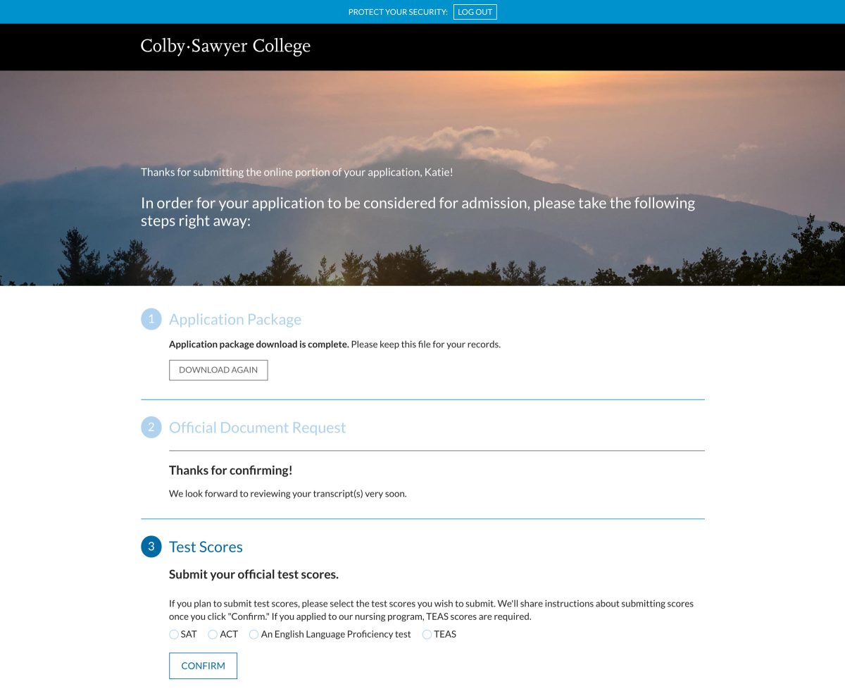 Colby-Sawyer College completion page