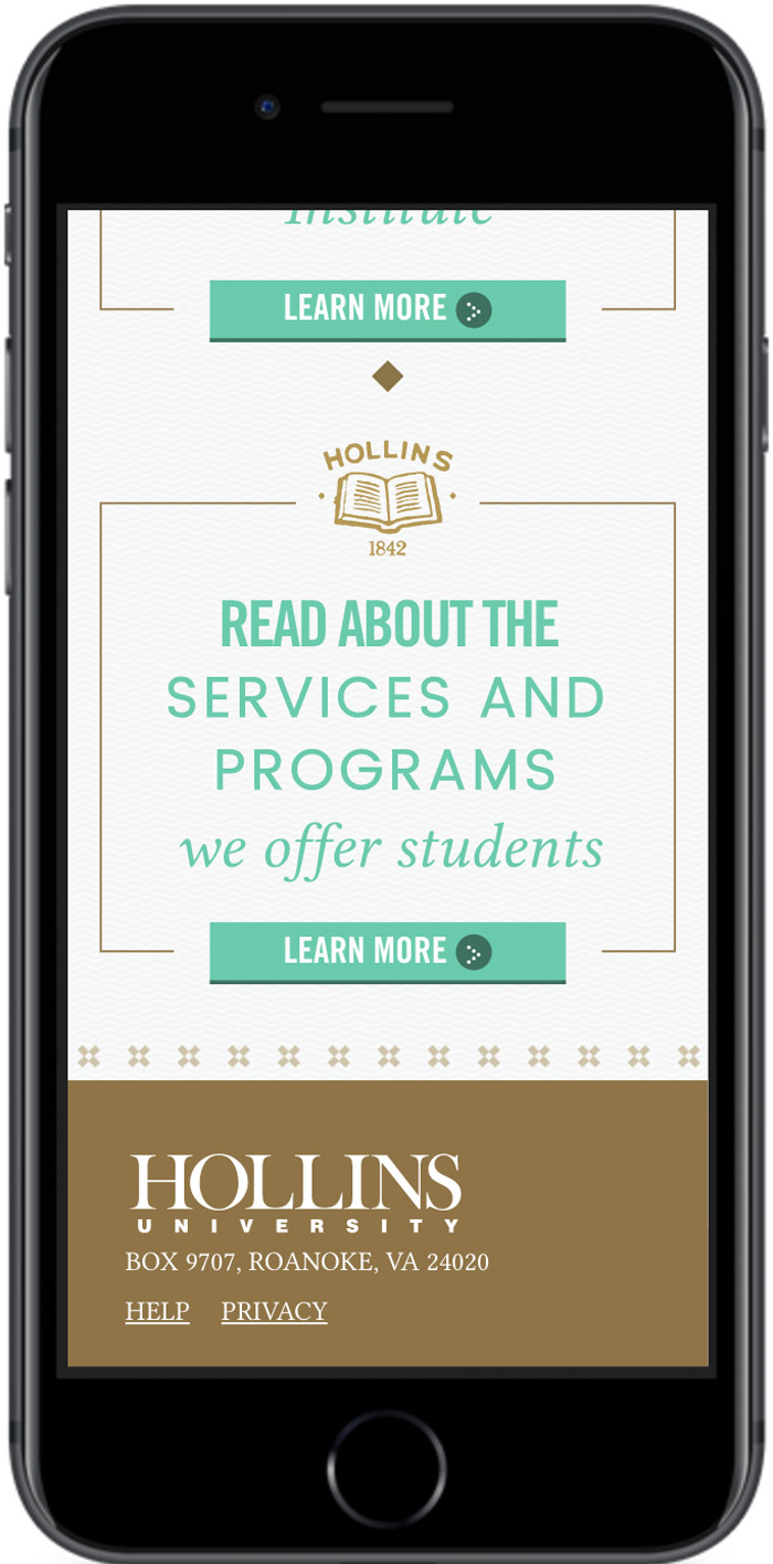 Hollins University Application Digital Marketing affordability page mobile view 3