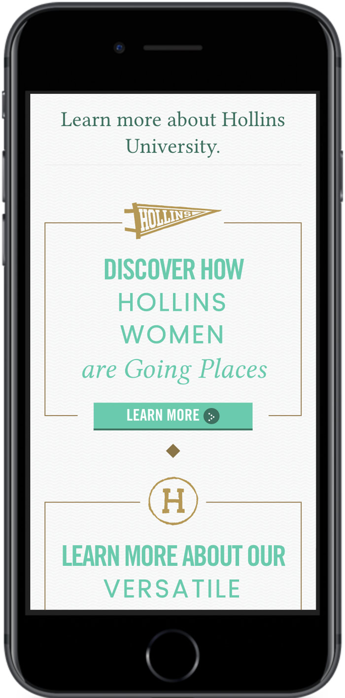 Hollins University Application Digital Marketing learn more page mobile view 2