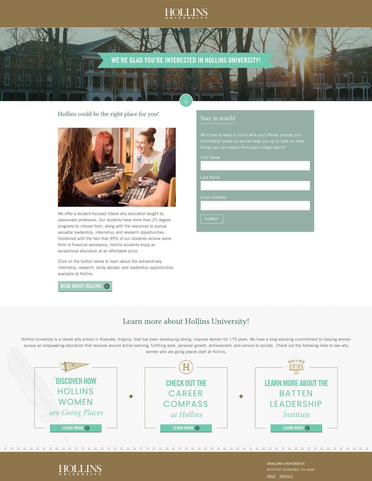 Hollins University Search Digital Marketing learn more page
