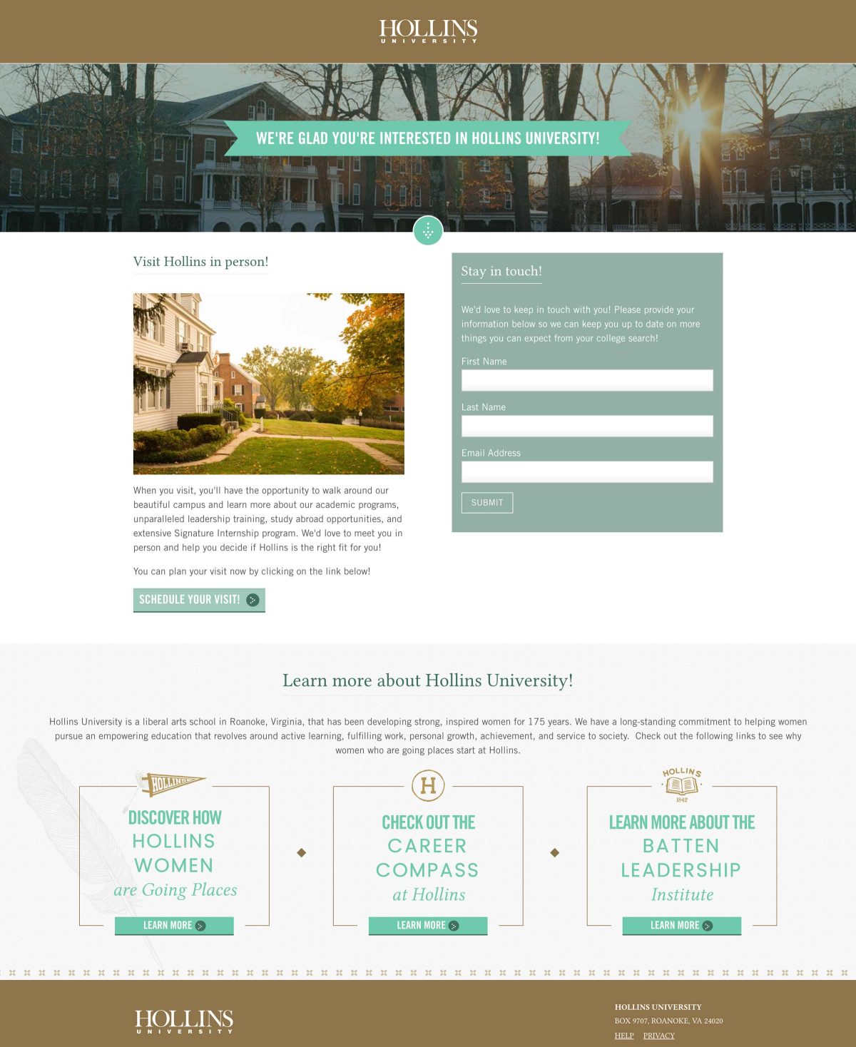Hollins University Search Digital Marketing visit page
