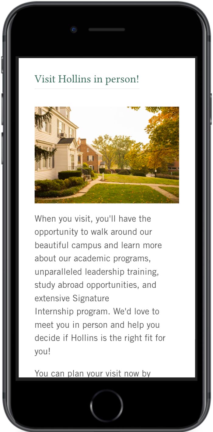Hollins University Search Digital Marketing visit page mobile view 1