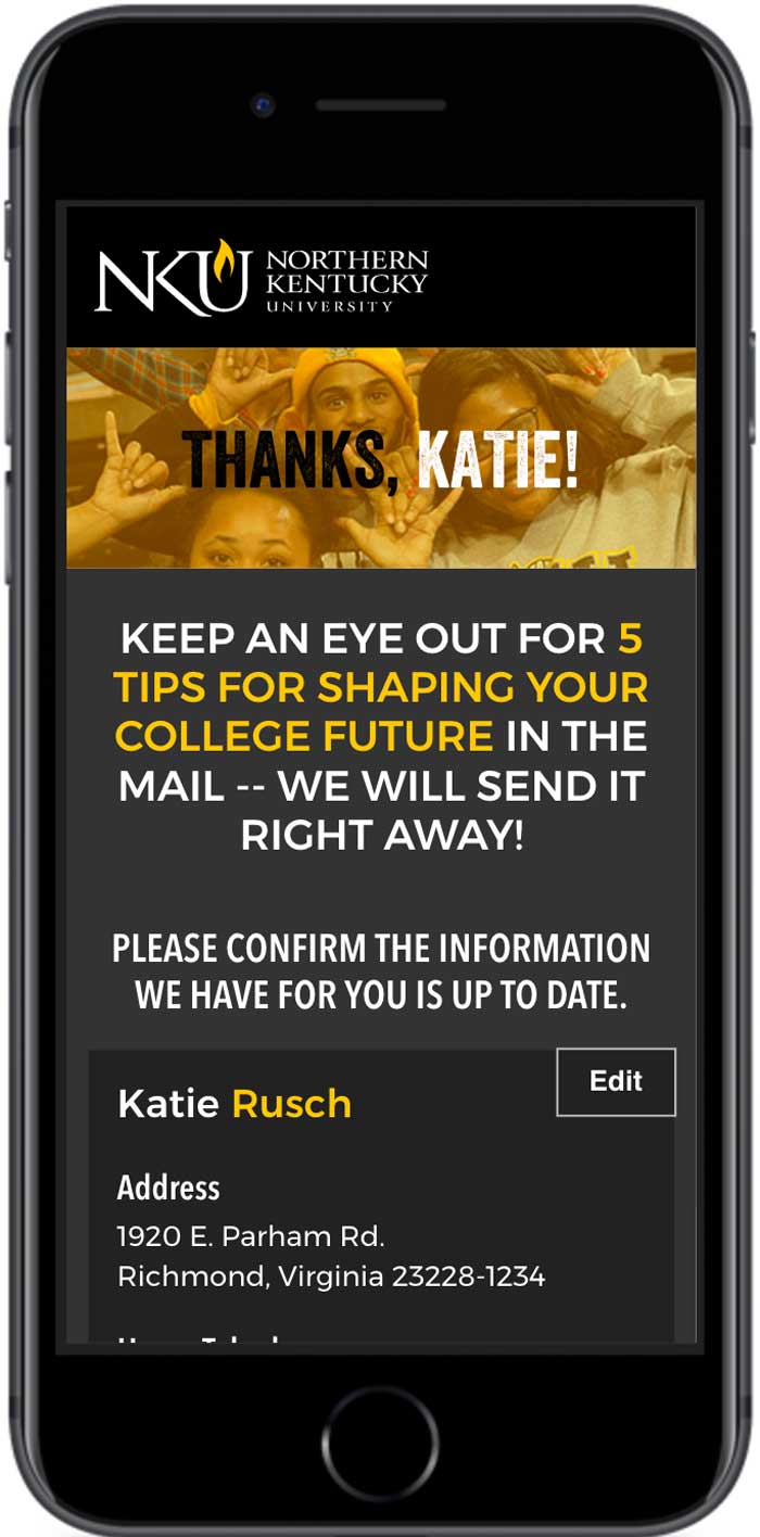 Northern Kentucky University Search thanks page