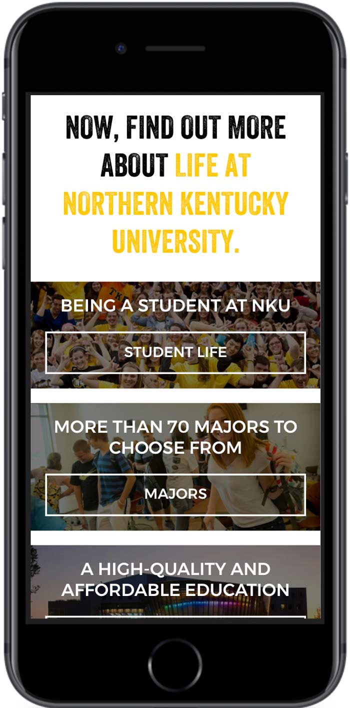 Northern Kentucky University Search thanks page mobile view 2