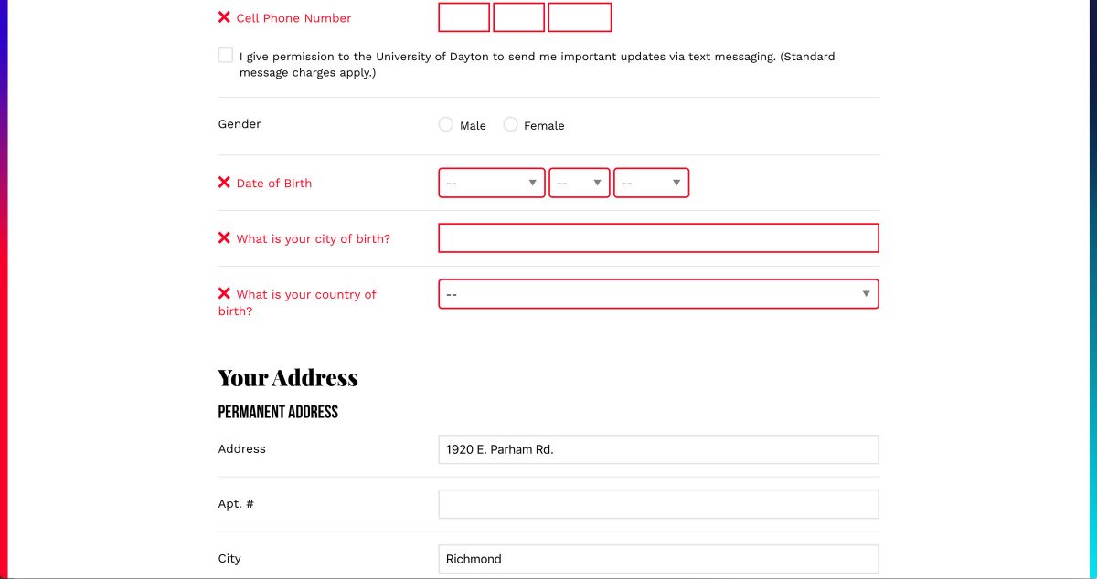 University of Dayton error validation mode questions