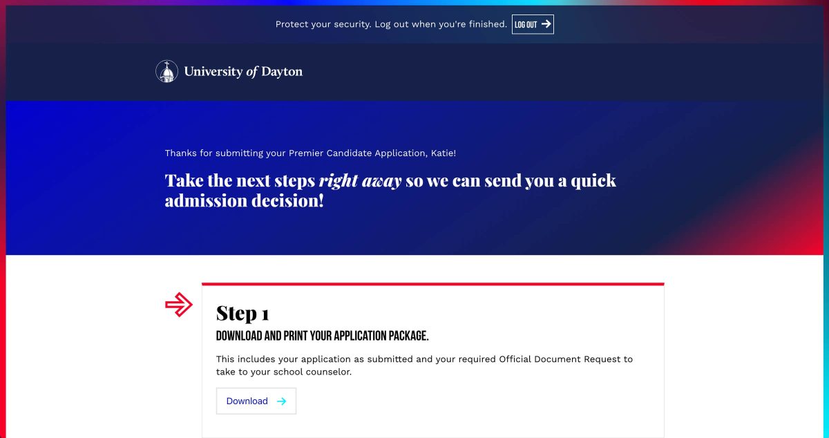 University of Dayton completion page