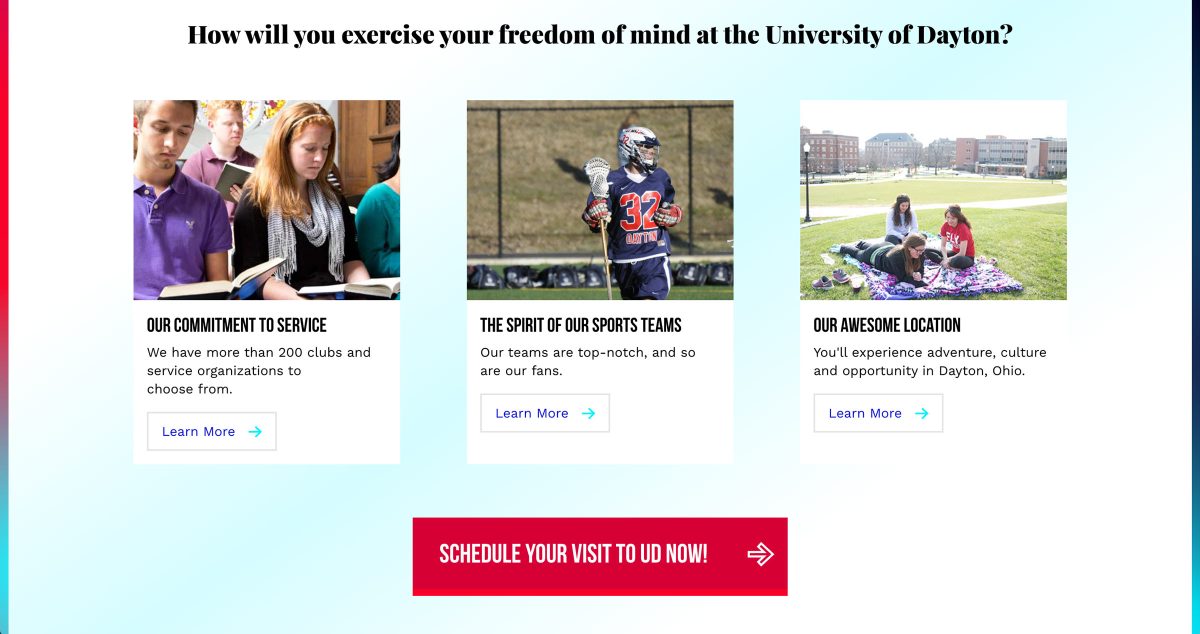 University of Dayton completion page school content links
