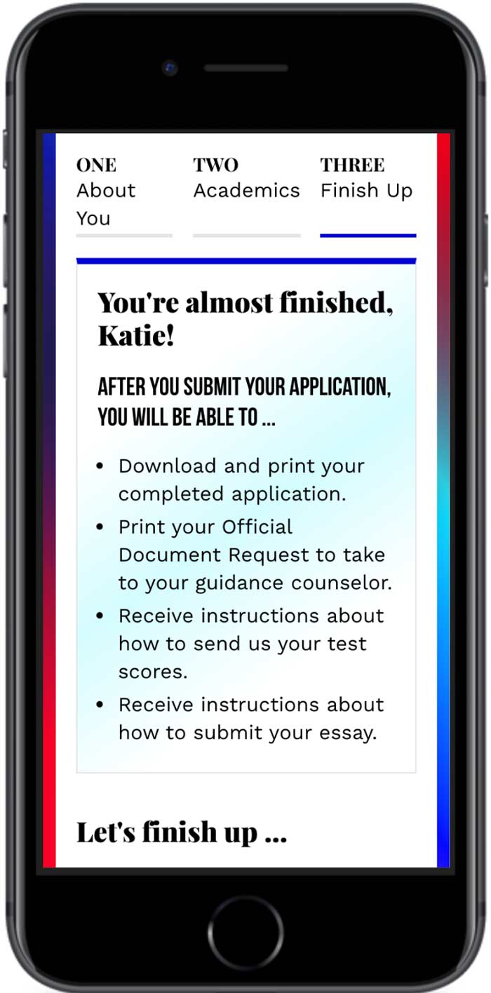 University of Dayton Application almost finished mobile view