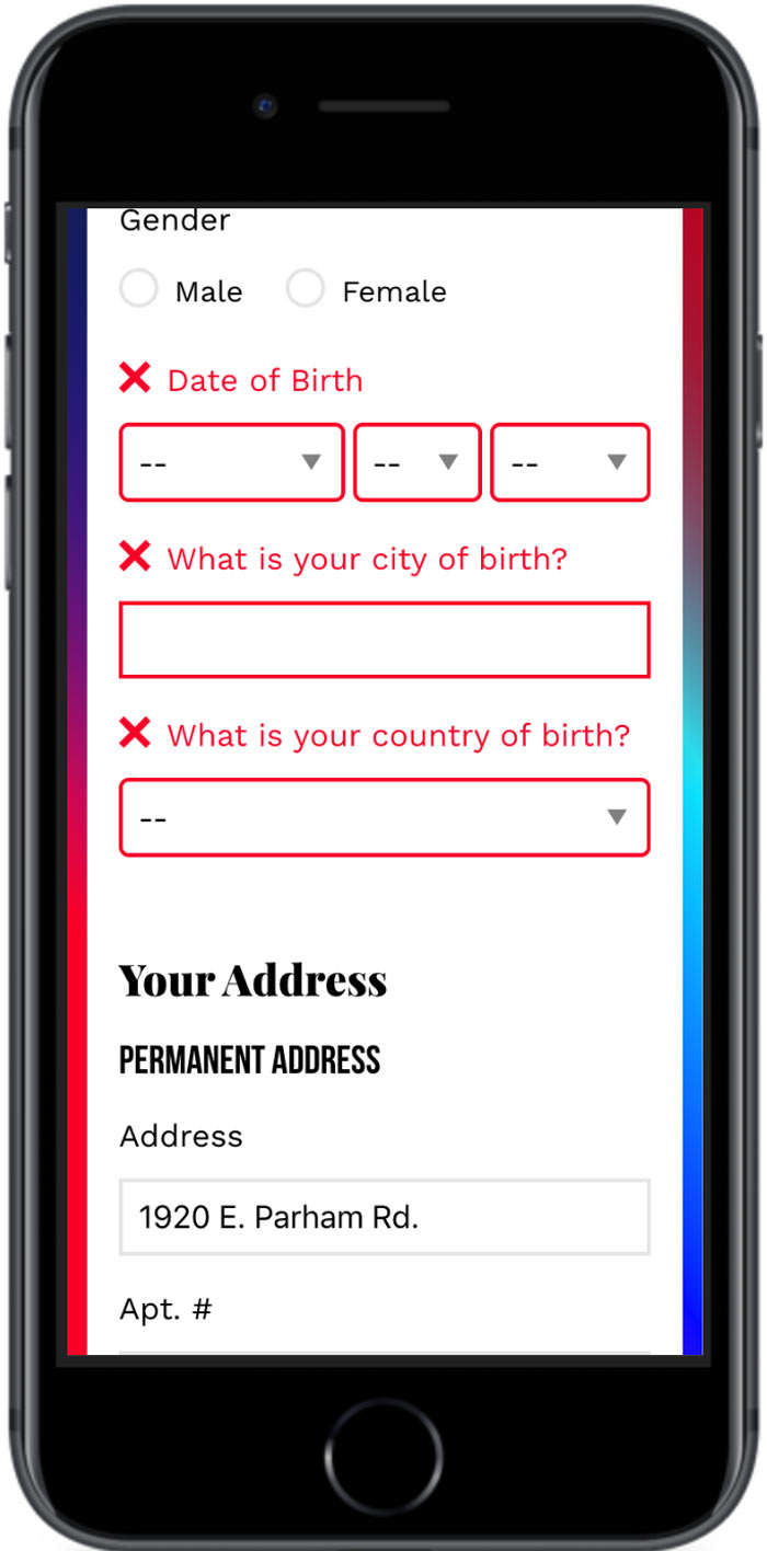 University of Dayton Application error validation mode questions mobile view