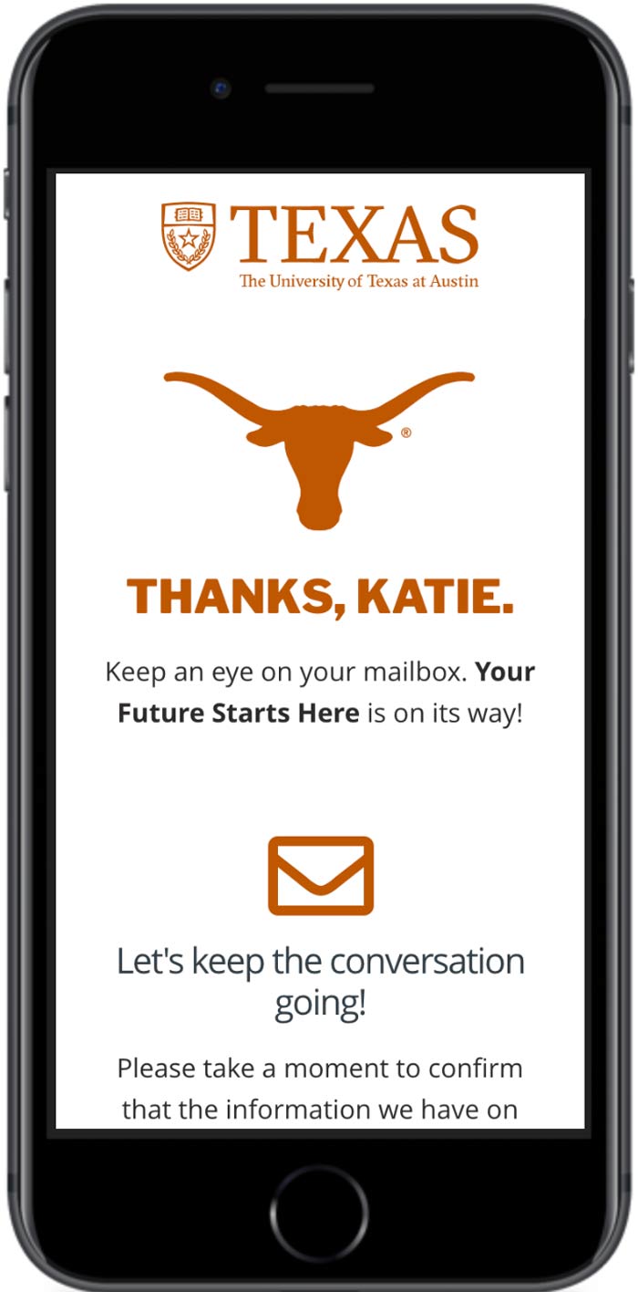 University of Texas at Austin Search thanks page mobile view 1