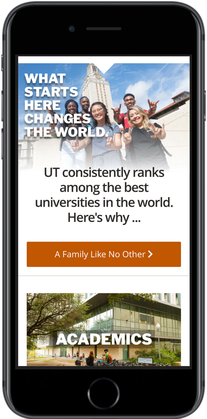 University of Texas at Austin Search thanks page mobile view 3
