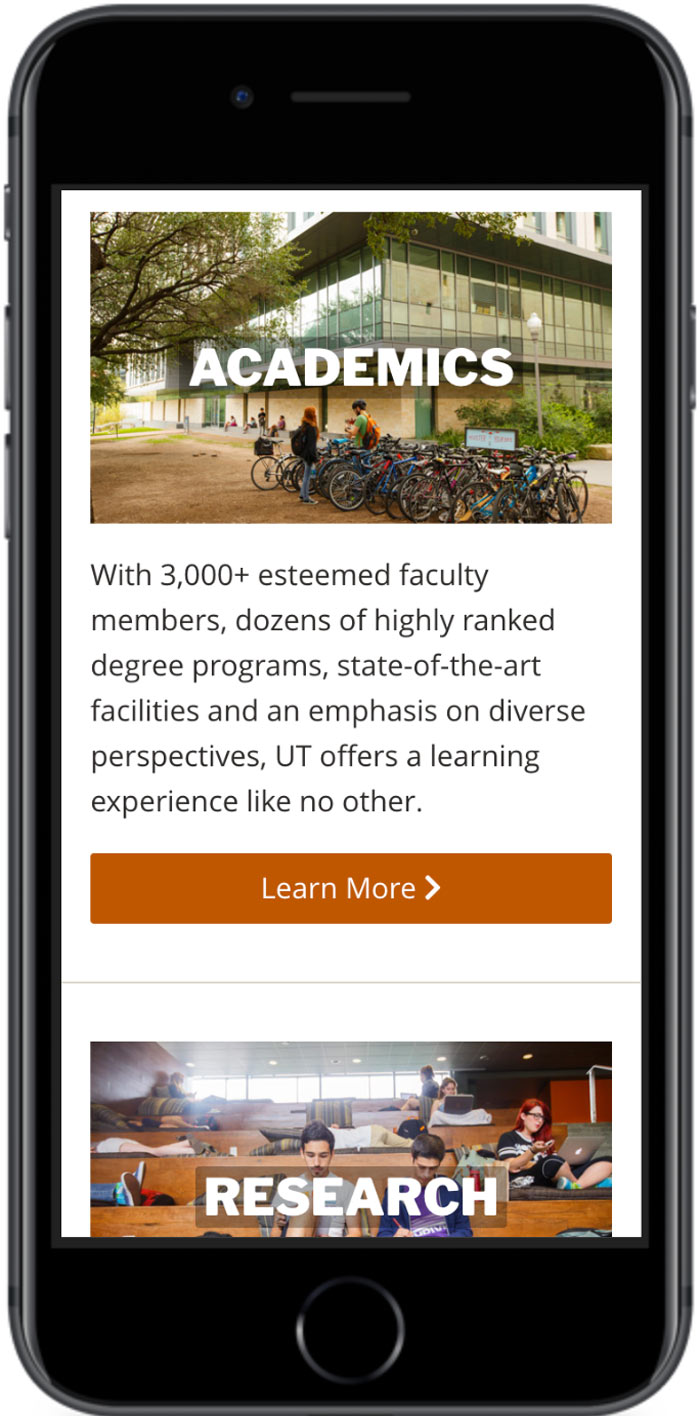 University of Texas at Austin Search thanks page mobile view 4