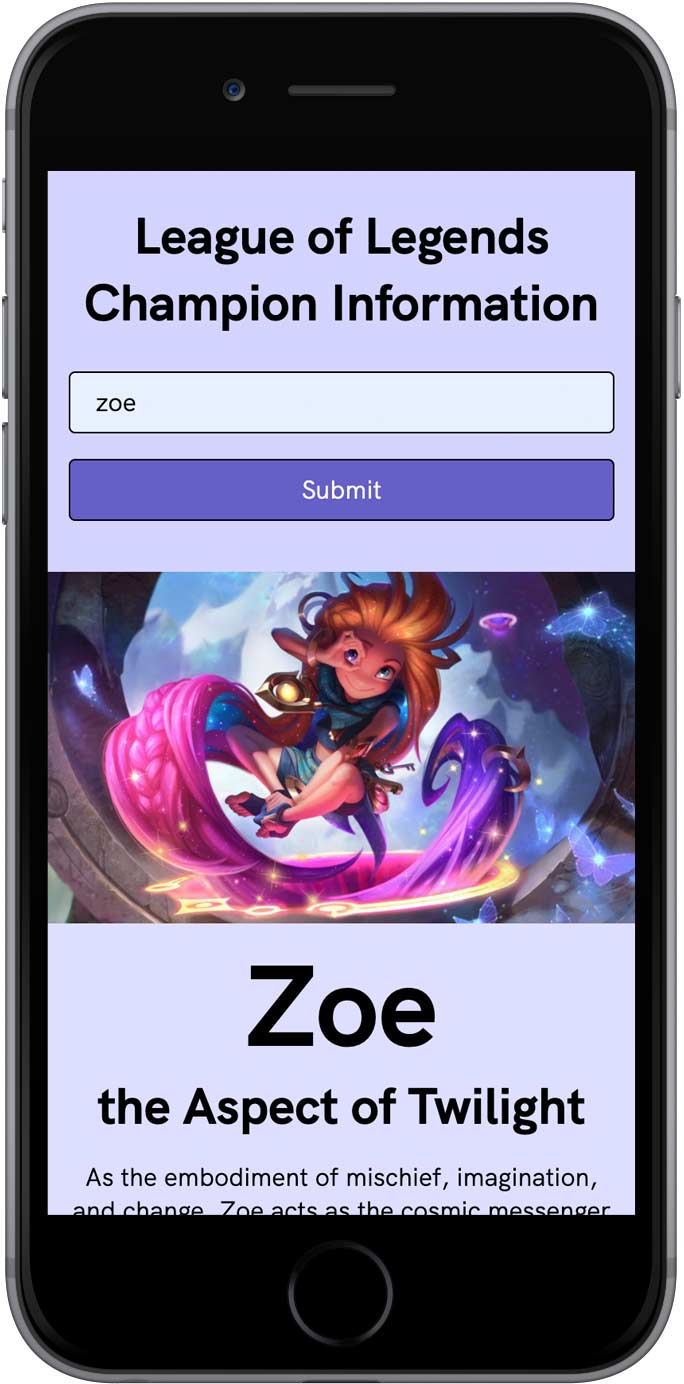 League of Legends Champion look up site mobile view 2