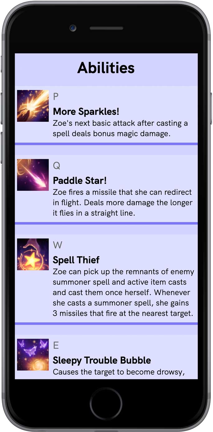 League of Legends Champion look up site mobile view 3