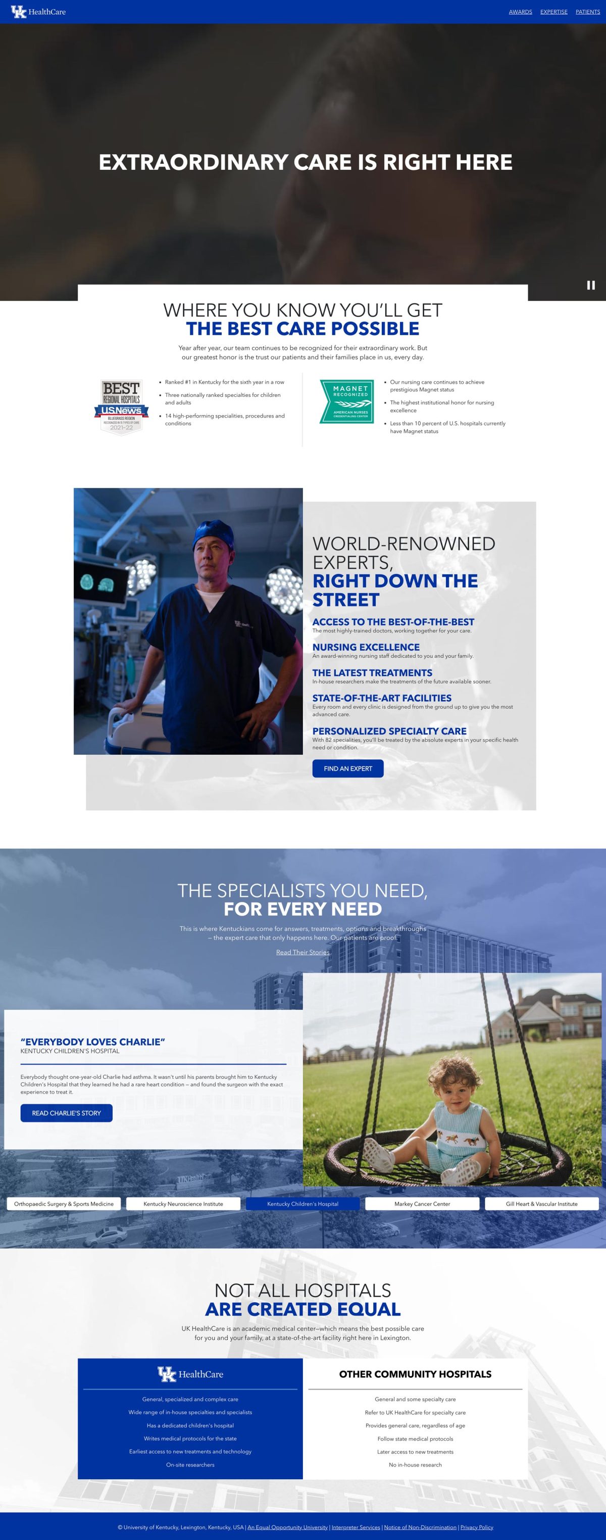 UK HealthCare Extraordinary Care Starts Here home page